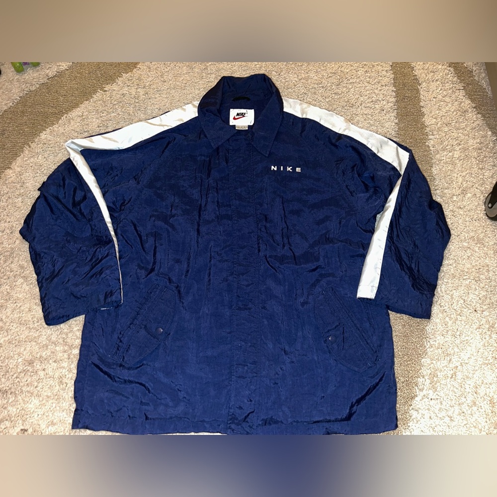 Vintage Nike jacket coat windbreaker blue white 90’s men’s large zip up button